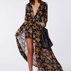 Missguided Roxy Floral Chiffon Plunge Maxi Romper